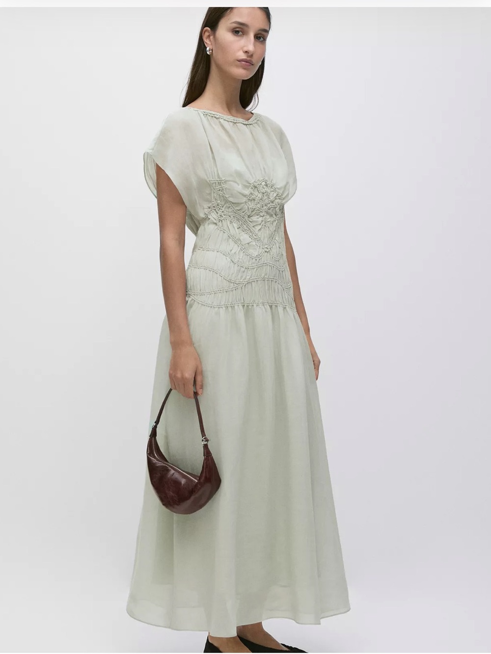 Massimo Dutti NWT LONG FLOWING DRESS WITH EMBROIDERED DETAILS 6603/300